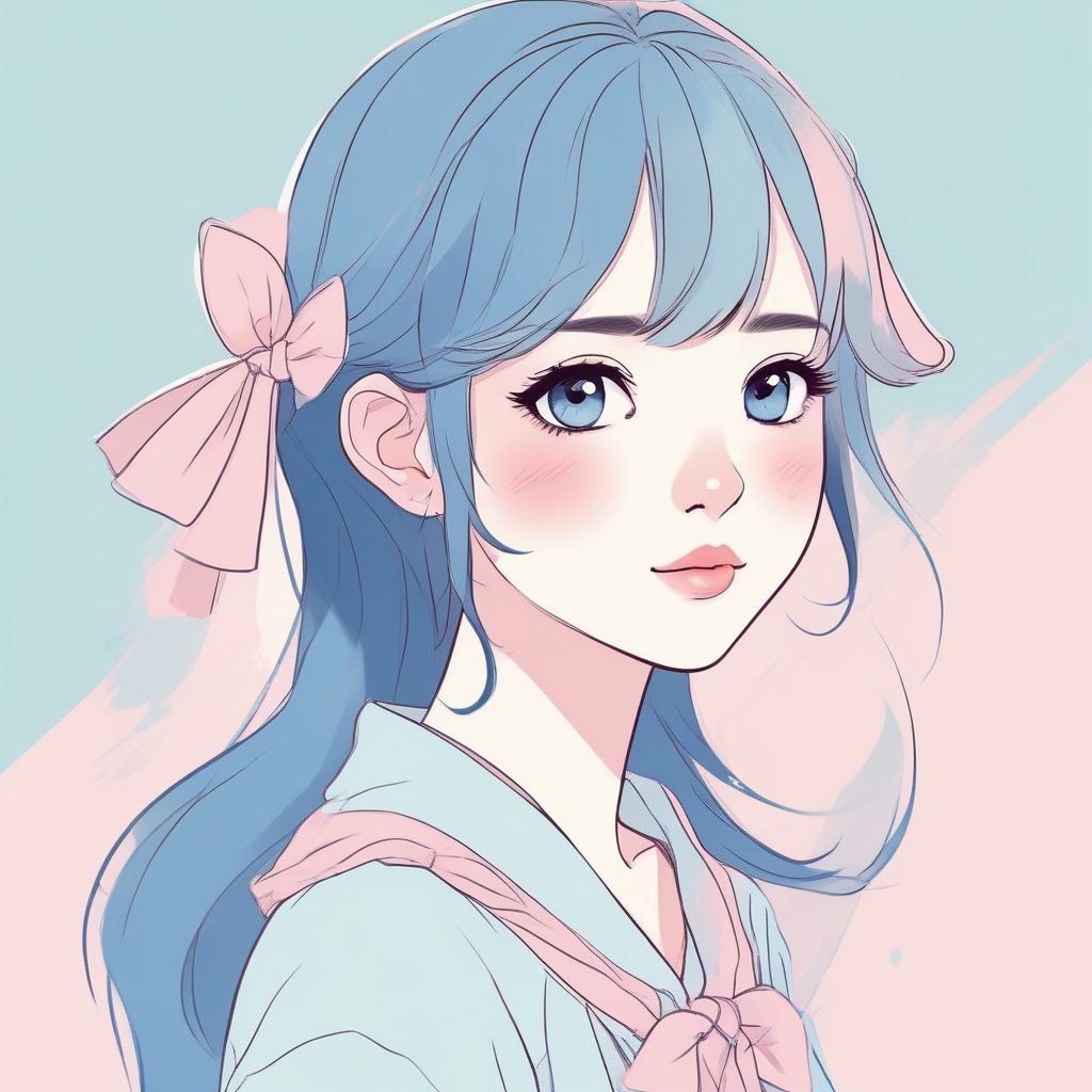 极简手绘插画 | 日系可爱少女头像 | 软萌粉蓝背景设计