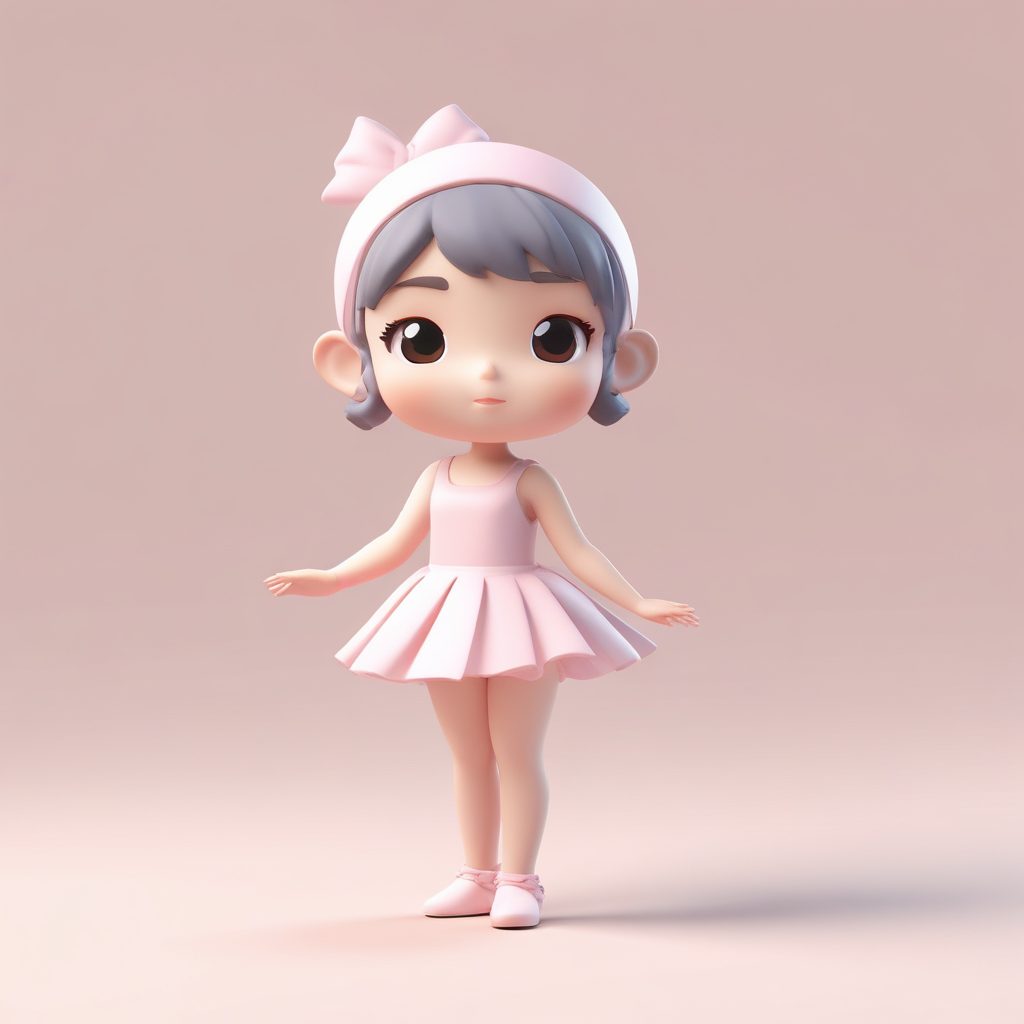 芭蕾甜心Q版手办：梦幻粉色系3D渲染，全身站姿唯美提示词