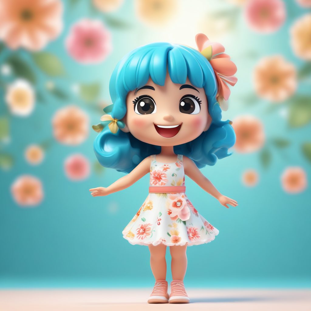 八月热搜：度假风Q版女孩的兴奋欢呼姿势C4D渲染