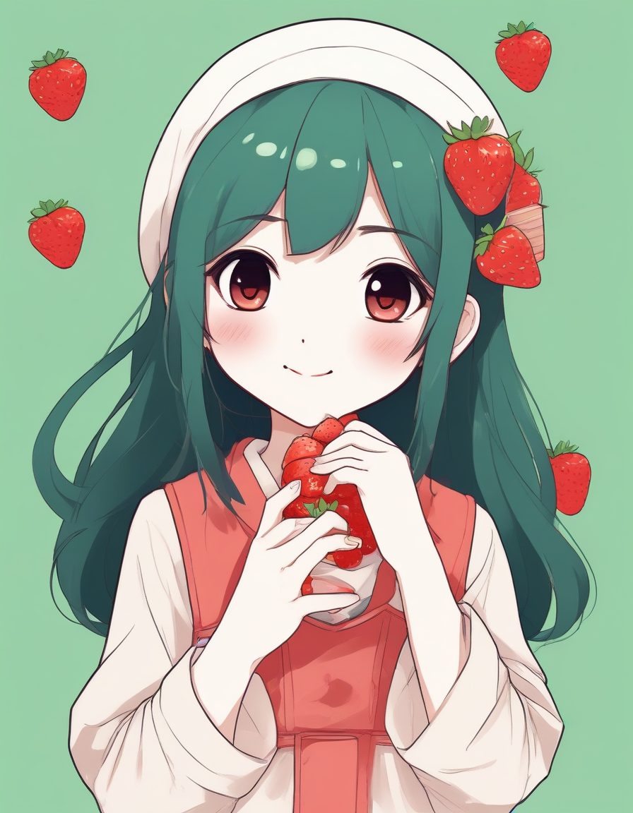 🍓抱草莓的甜心少女!日系Q版极简风,甜美低饱和配色,手机壁纸