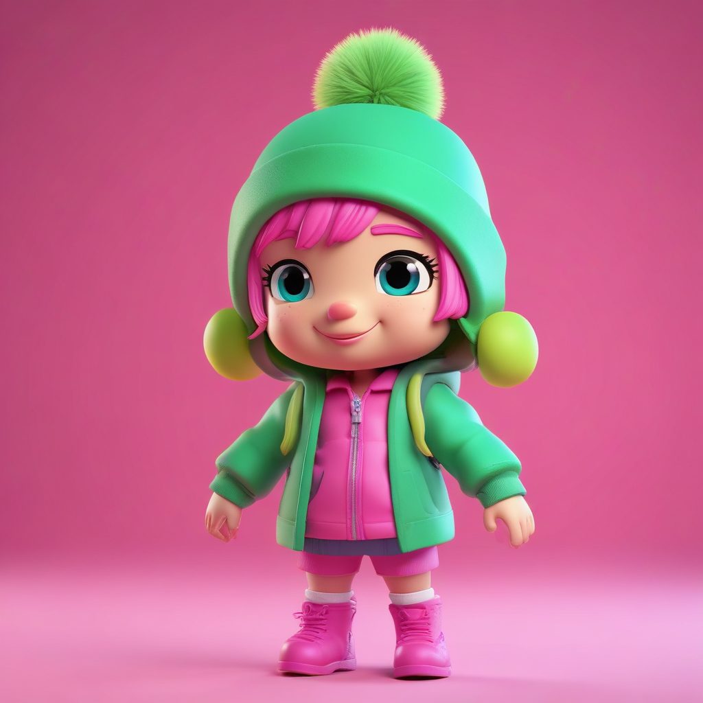 爆火“多巴胺”冬装!AI生成活力Q版女孩3D模型穿搭图鉴