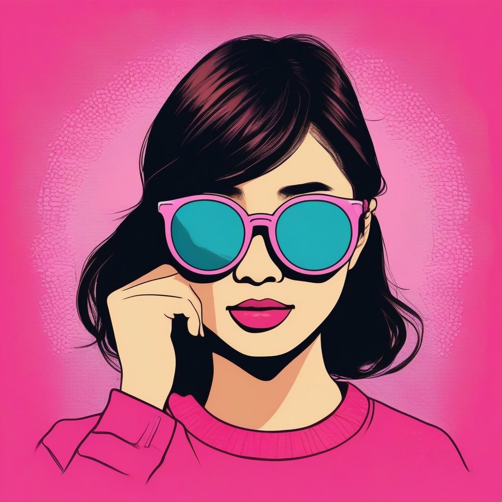 爆款AI出图公式：亚洲女孩戴眼镜，简约纯色背景(vector art)教程