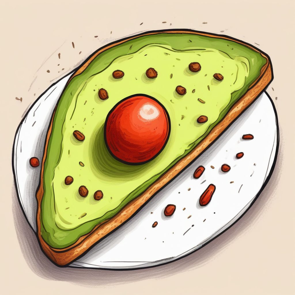 爆款AI绘画提示词:扁平风牛油果吐司插画教程(食物主题)