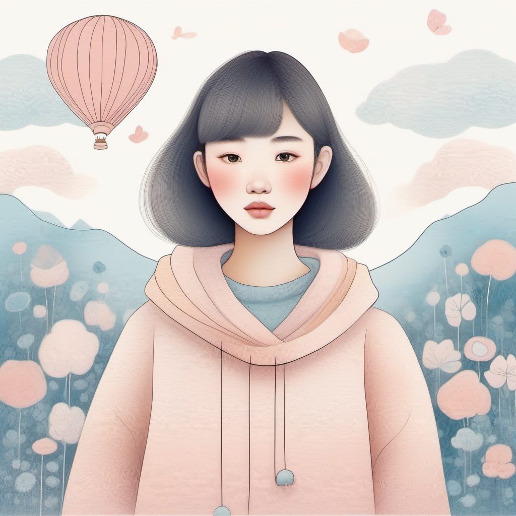 爆款AI绘画:治愈系oversize毛衣少女,粉蓝极简线稿教程