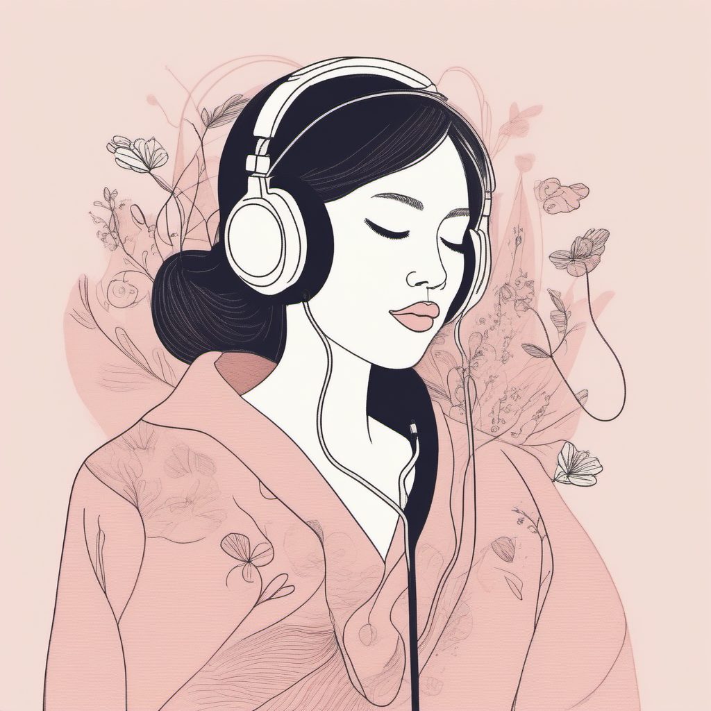 爆款AI教程:穿戴耳机听音乐的日系软萌女孩线稿