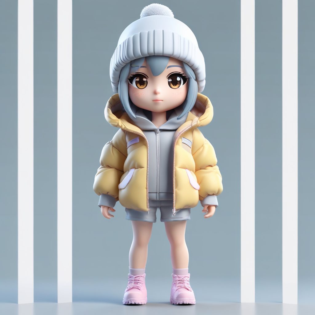 爆款C4D黏土风：冬季Puff外套Q版少女，酷酷的表情包生成