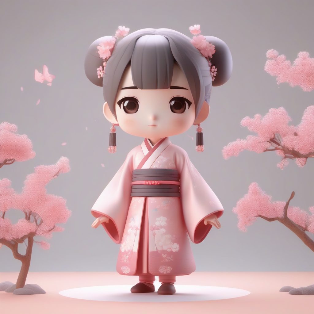 爆款C4D渲染:Q版汉服小女孩全身站姿提示词(桃花春日主题) 5 爆款C4D渲染:Q版汉服小女孩全身站姿提示词(桃花春日主题)