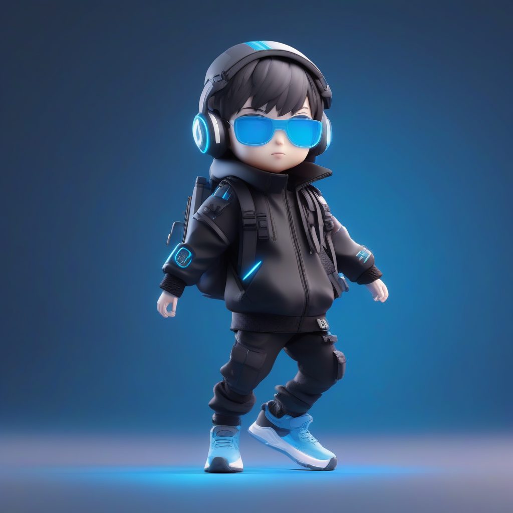 爆款C4D渲染！赛博朋克Q版女孩手办全身像，纯色背景AI绘画技巧