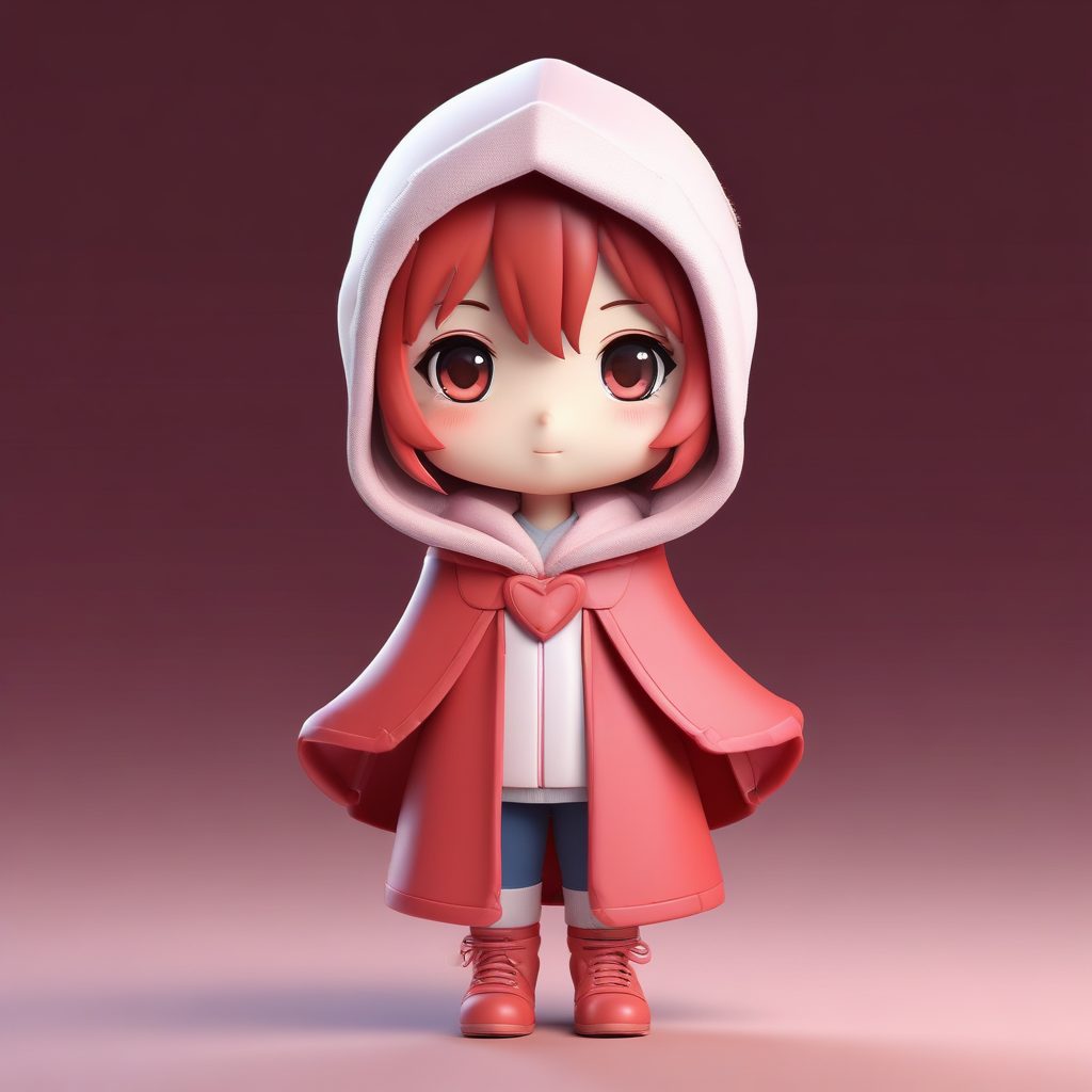爆款！超萌冬日斗篷Q版少女，双手比心造型，C4D头像神器
