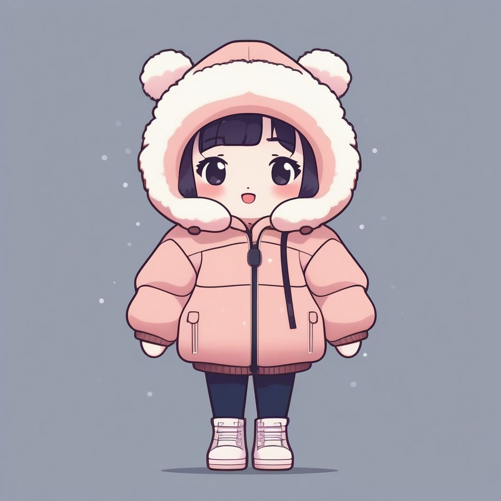 爆款冬季羽绒服Q版女孩:单色背景全身站立照AI提示词解析
