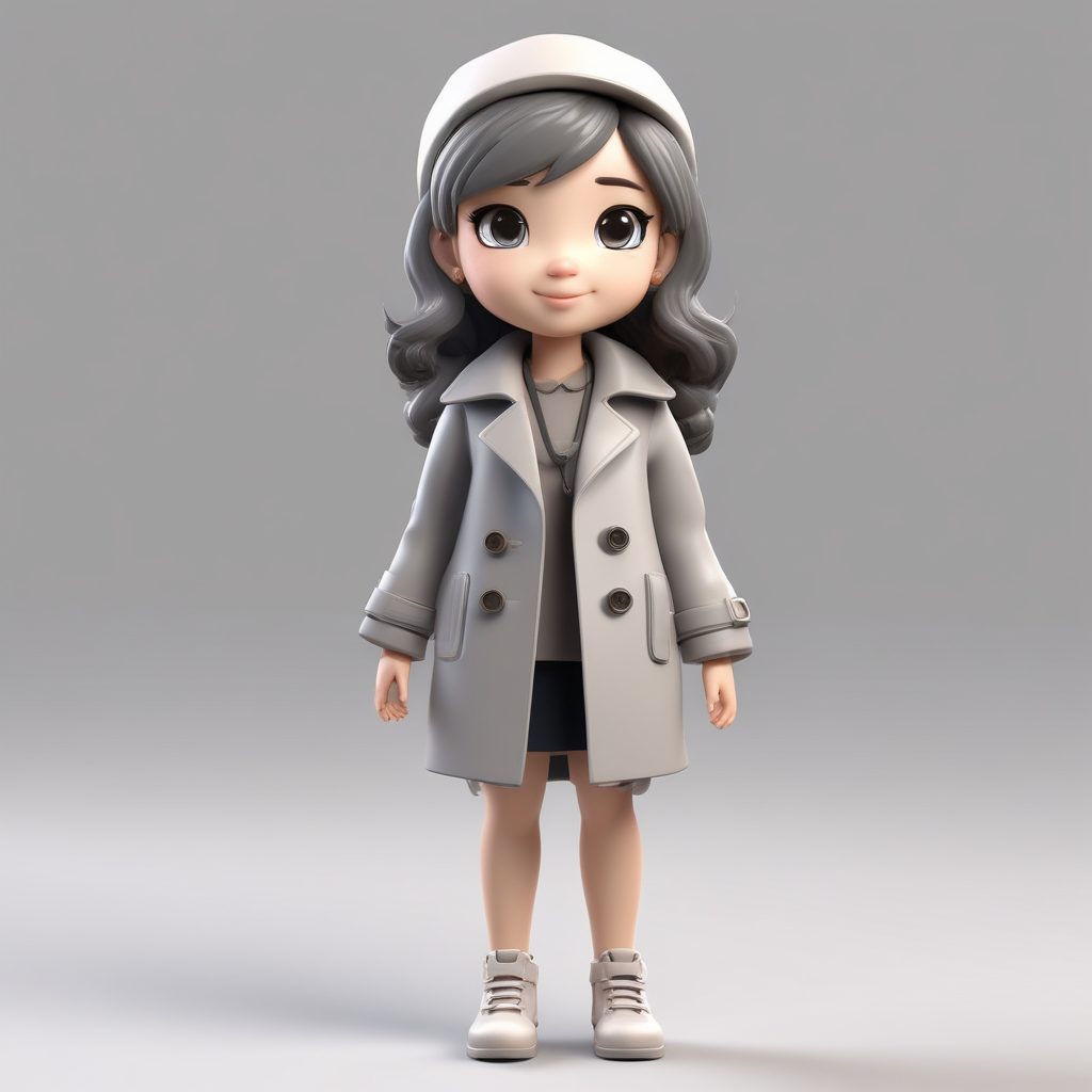 爆款风衣造型！时尚感爆棚的Q版女孩，高级灰配色，建模级C4D渲染