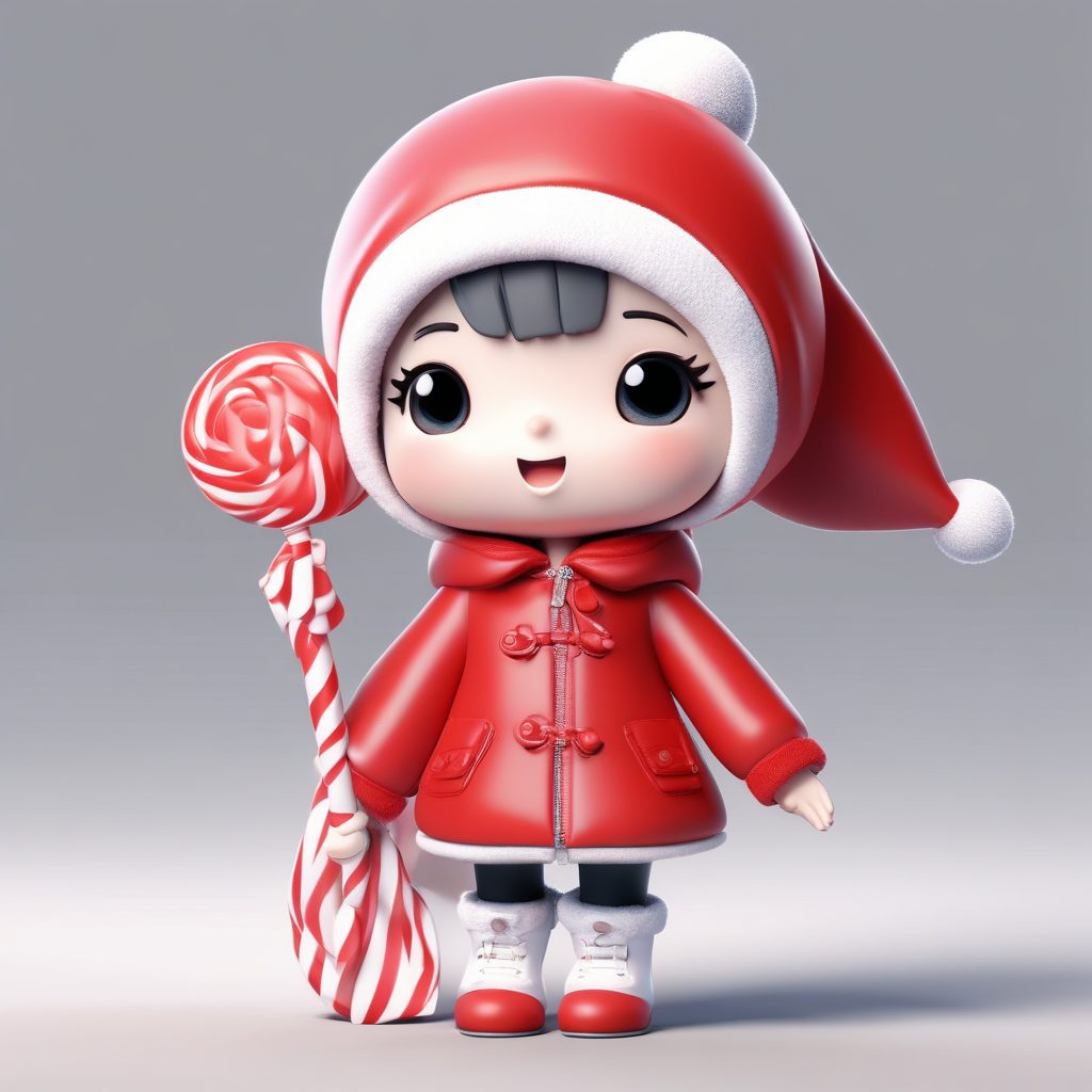 🔥爆款红白撞色!拿着棒棒糖的Q版少女,Octane渲染全身像