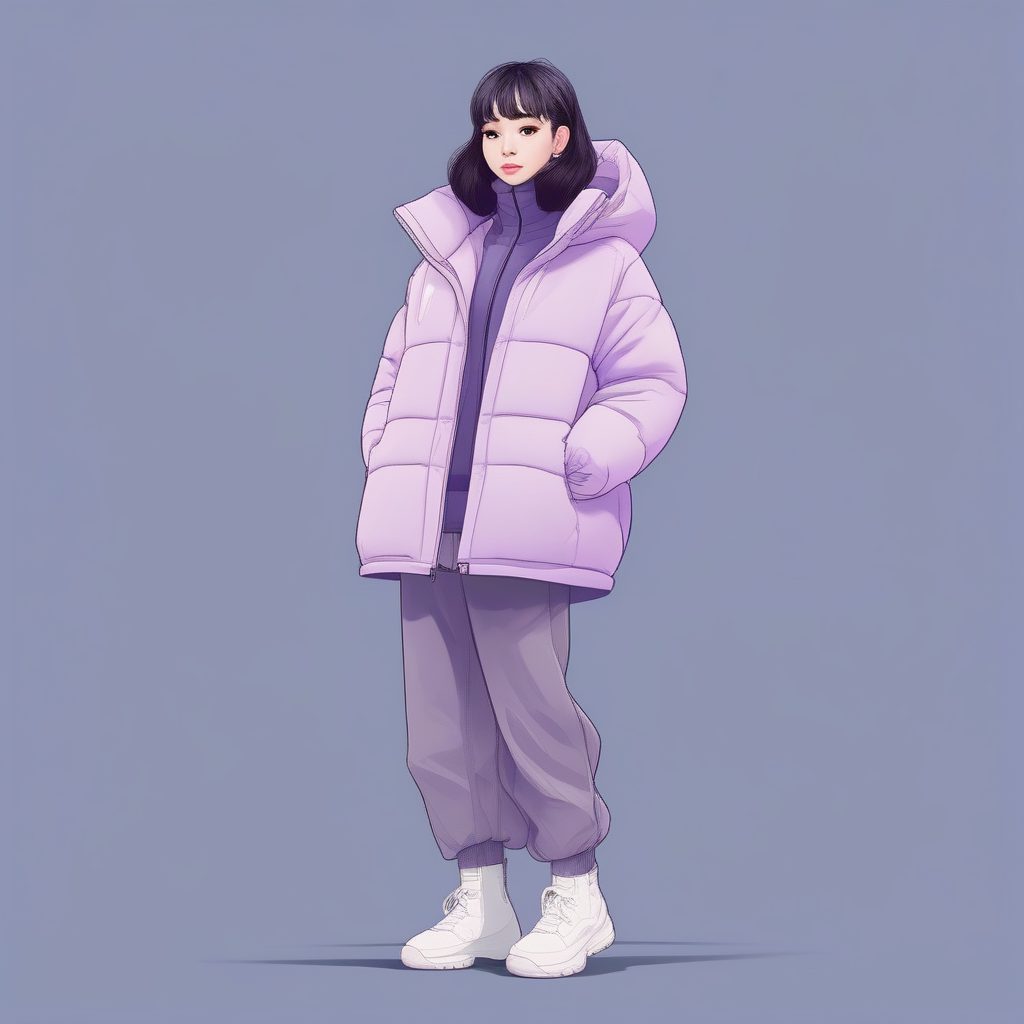 爆款极简Q版人物:冬季超大羽绒服潮流穿搭AI绘画全身像