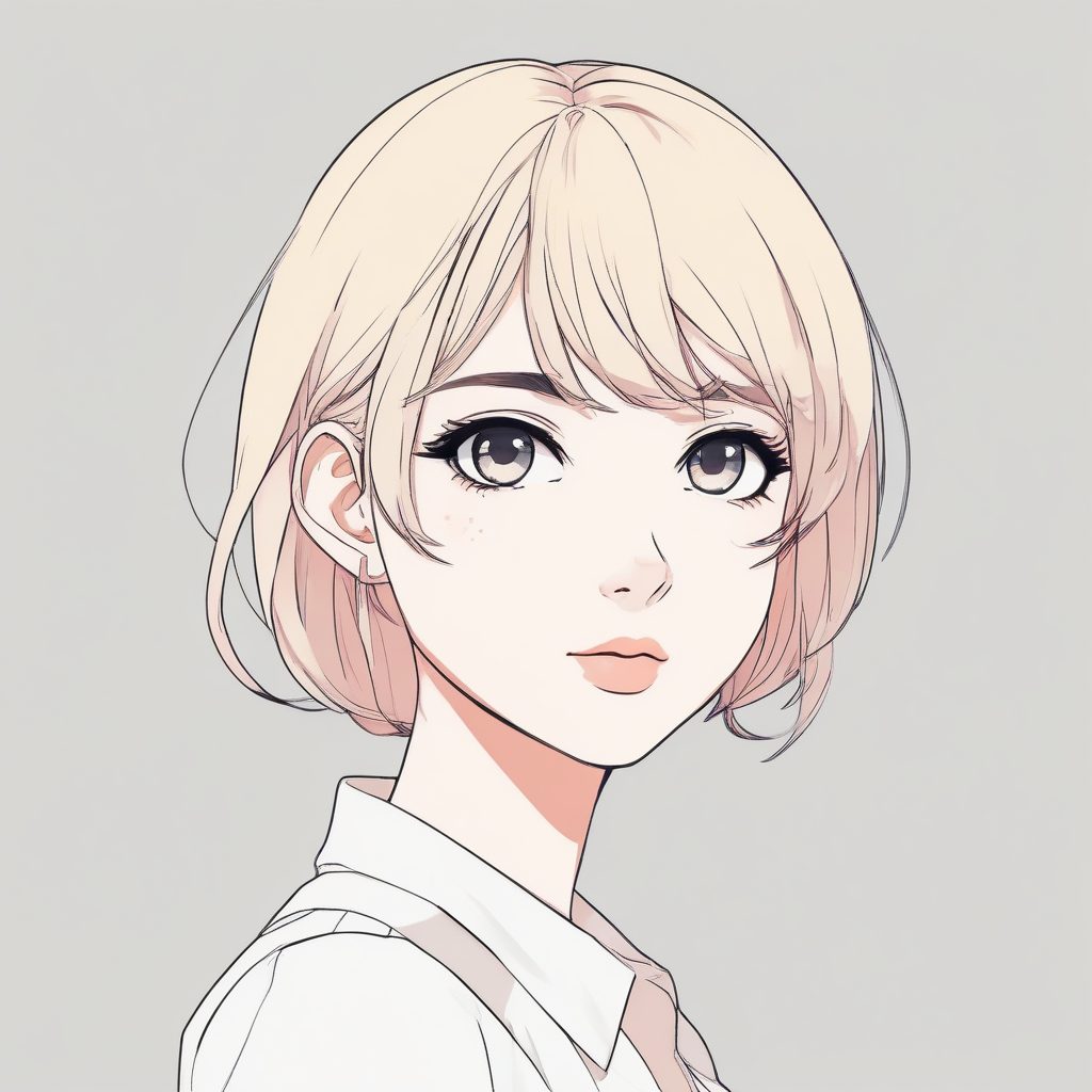 爆款极简头像：治愈系马卡龙配色，赛璐珞风动漫女孩肖像，纯色背景