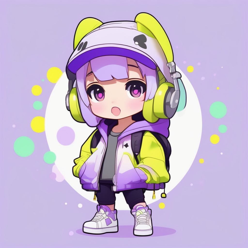 爆款街头风Q版女孩：纯色背景全身站立图AI绘画指令