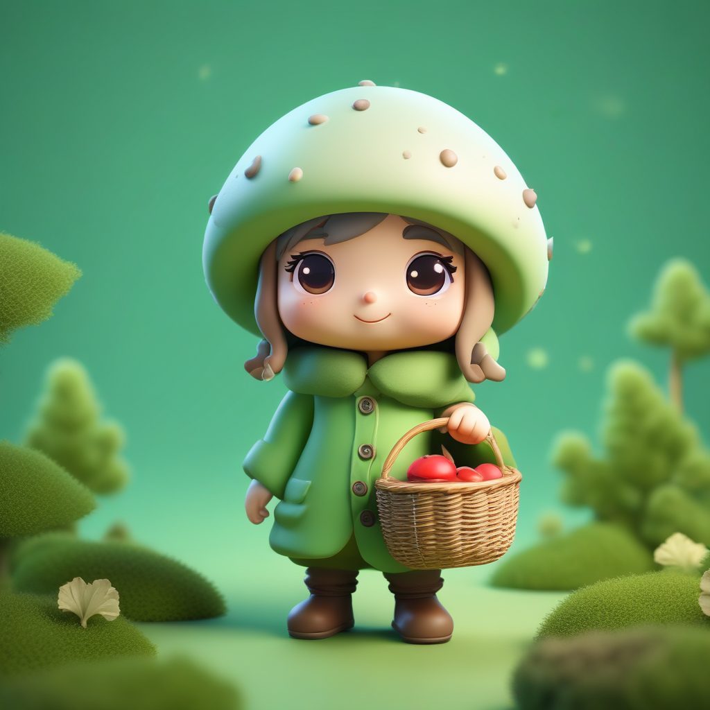 爆款盲盒风：Q版冬日采蘑菇小精灵！森系治愈系提示词