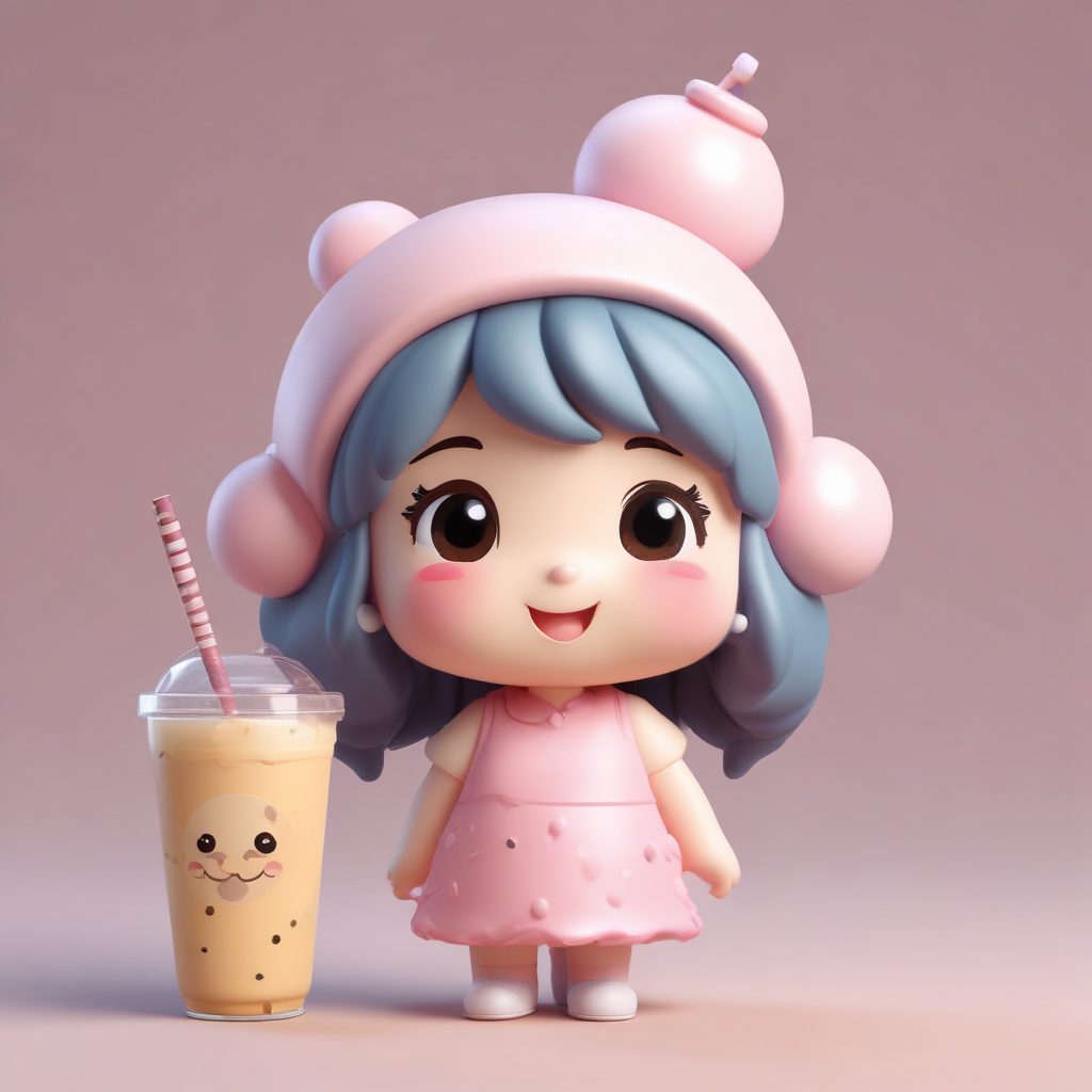 爆款美食Q版：抱着珍珠奶茶开心转圈的可爱女孩