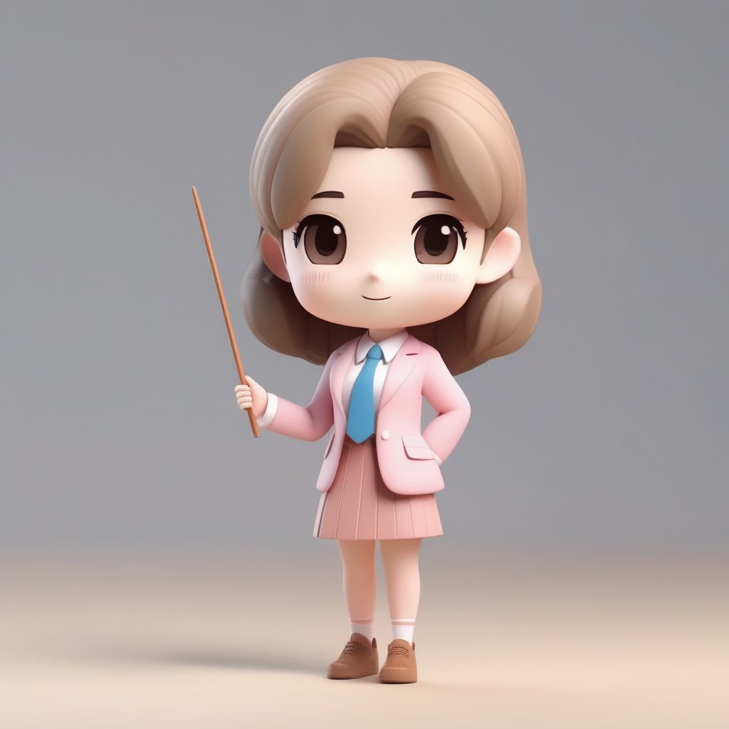 爆款Q版女教师AI图鉴:C4D高精度3D盲盒手办全身站立渲染教程