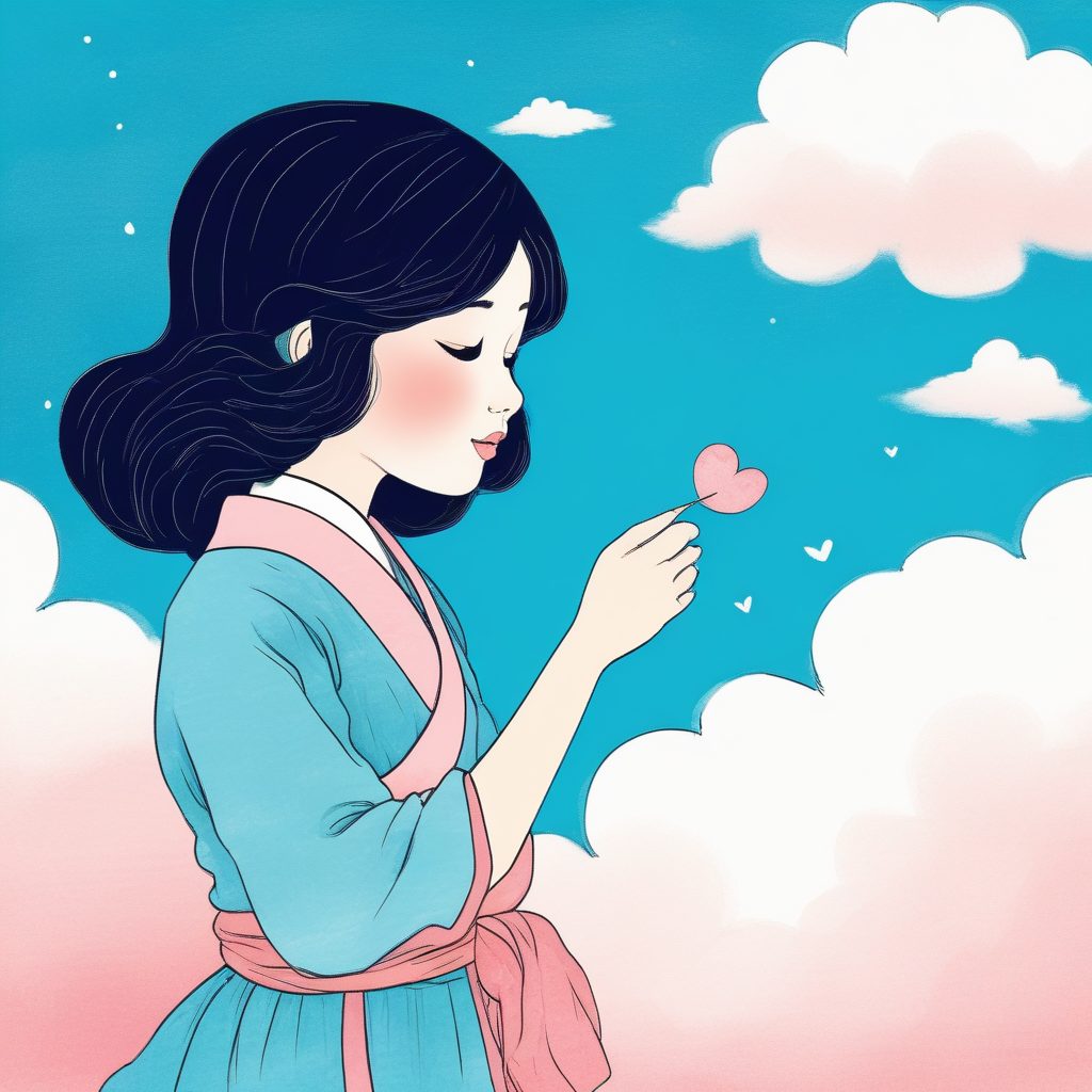 爆款手绘风:软萌日系女孩与云朵,极简粉蓝天空长尾词