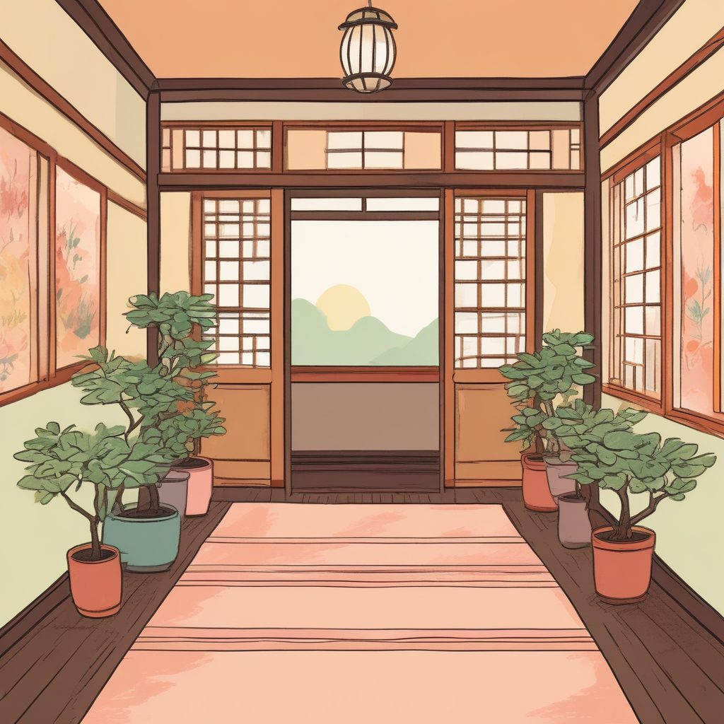 爆款手绘：日系极简玄关插画，治愈系暖色调+厚重蜡笔质感，做屏保可太美了