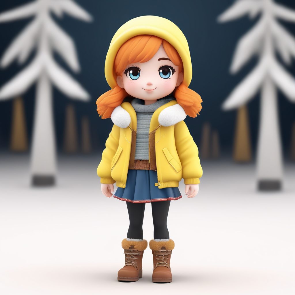 爆款手势|毛绒马甲Q版女孩比耶，C4D黏土风高细节生成