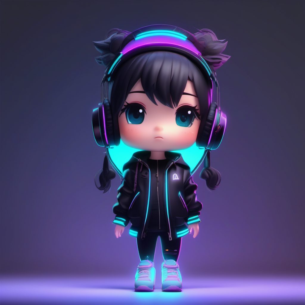 爆款提示词:赛博朋克风Q版辣妹全身像,纯色背景高清壁纸生成教程