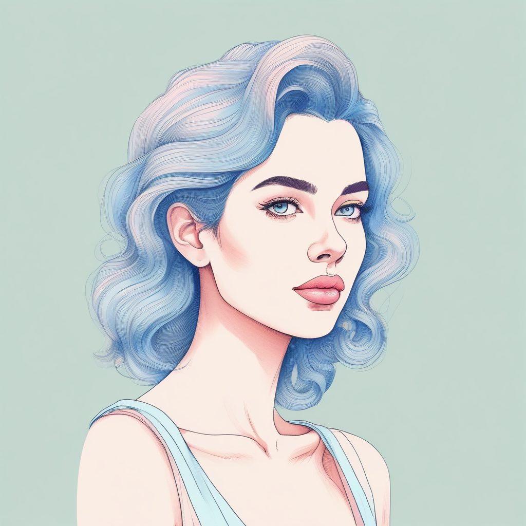 爆款头像速递 | 奶油色调粉蓝少女，高出图率手绘肖像，纯净治愈系！