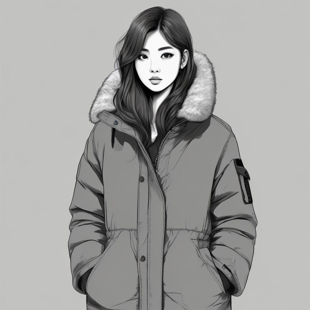 🔥爆款预定!日系工装棉服少女全身线稿图,高级灰配色分享