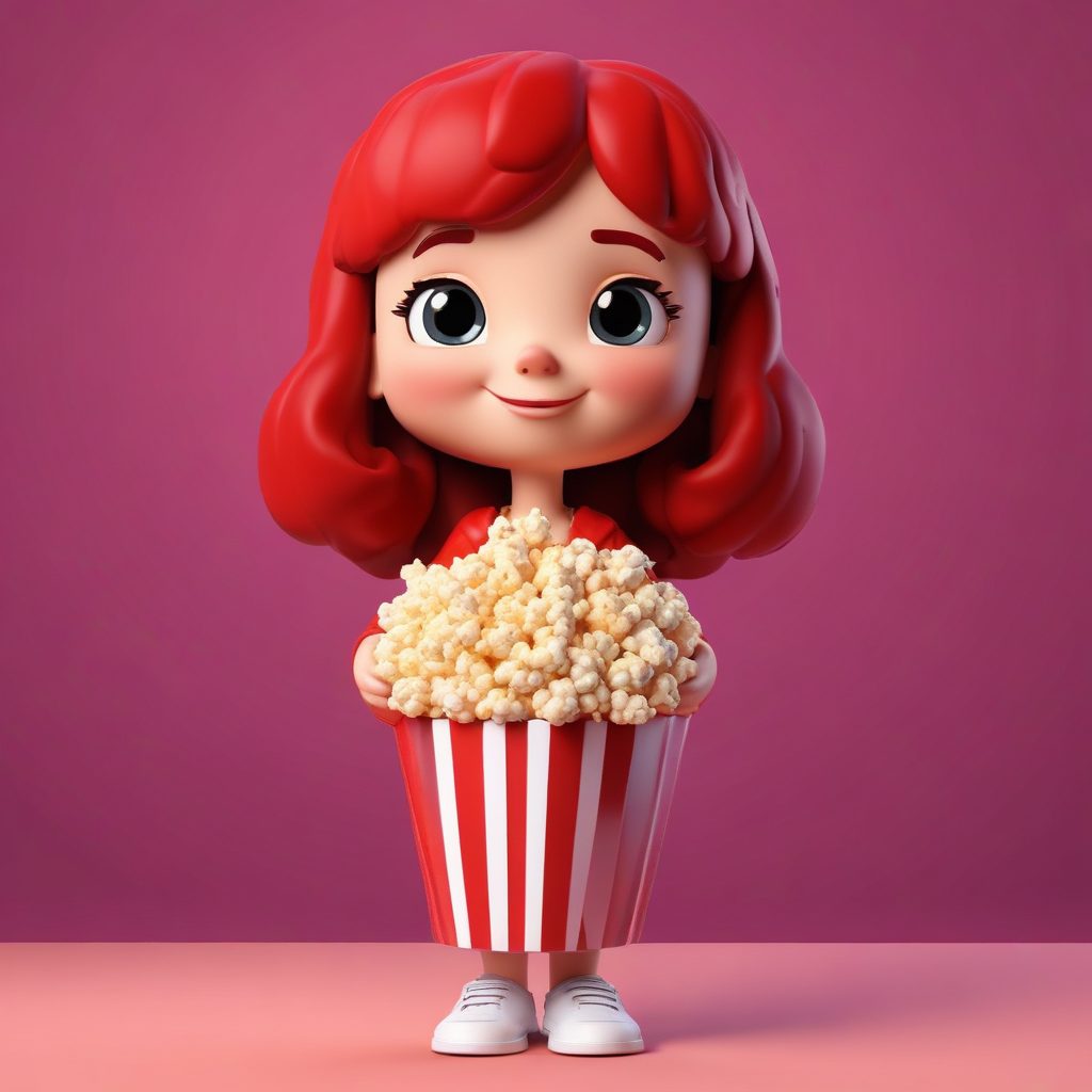 爆米花之夜:抱着巨大爆米花桶的Q版影迷全身插画