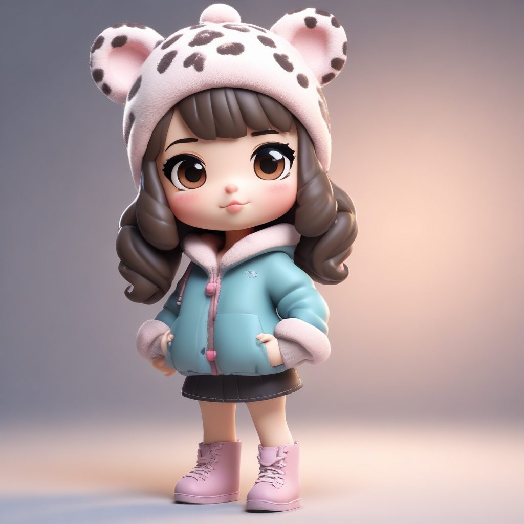 豹纹点缀!吐舌头搞怪的Q版少女3D高光全身渲染