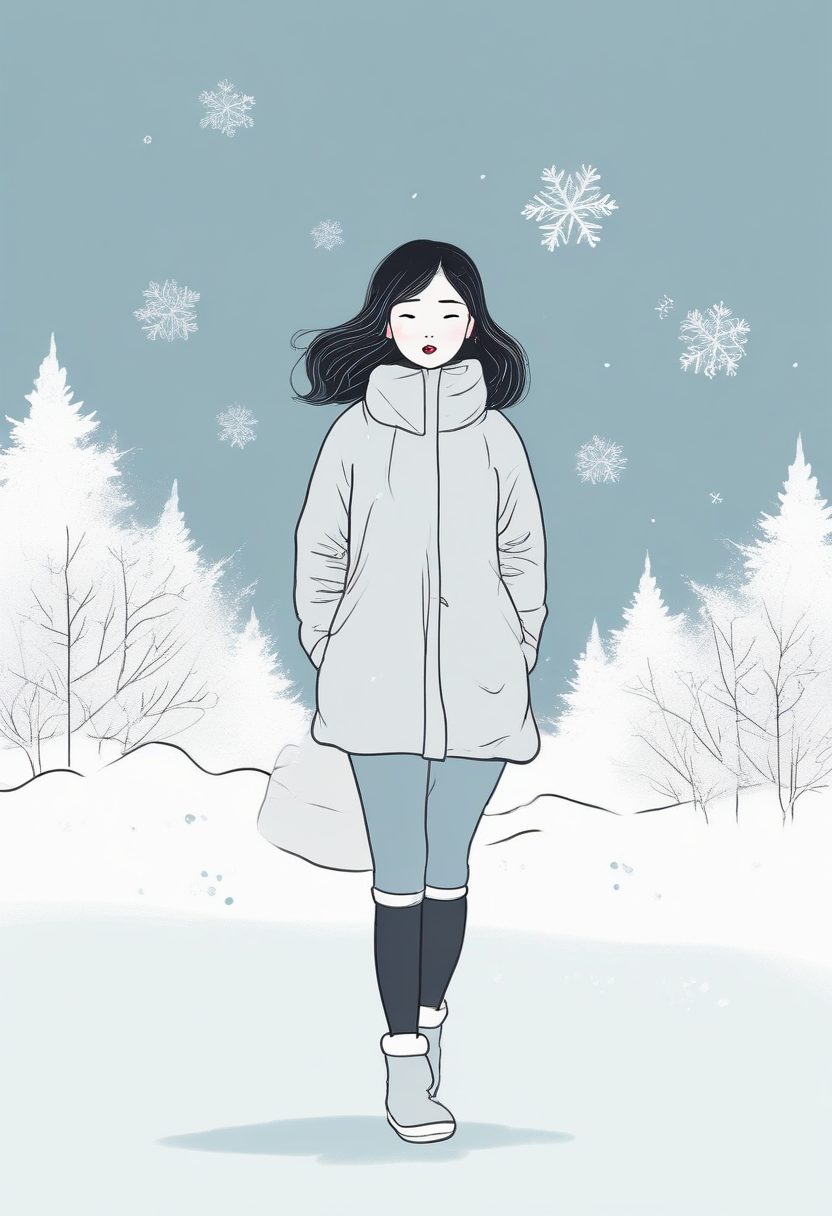 🎉宝藏壁纸：超萌蜡笔风插画，韩系少女与雪花元素冬日全身照