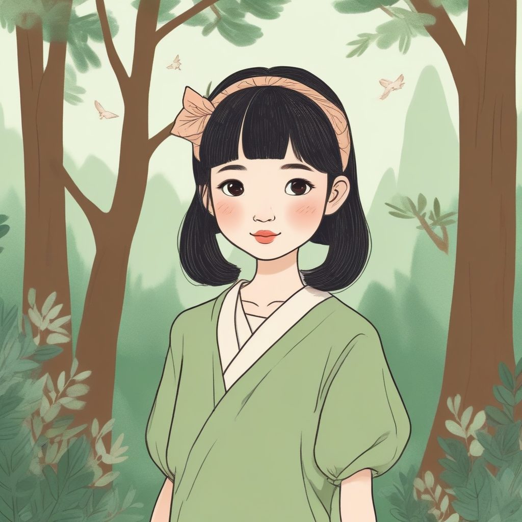 宝藏Prompt：森系可爱少女，自然光影彩铅手绘插画，纯色背景