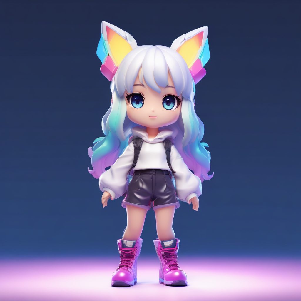 爆炸头Y2K潮流Q版偶像:全身站姿高对比度插画提示词大全