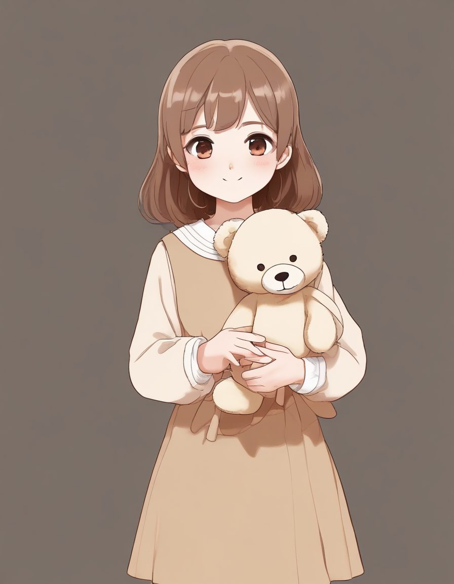 🧸抱着小熊的日系少女！超萌治愈系极简插画，奶油色系壁纸