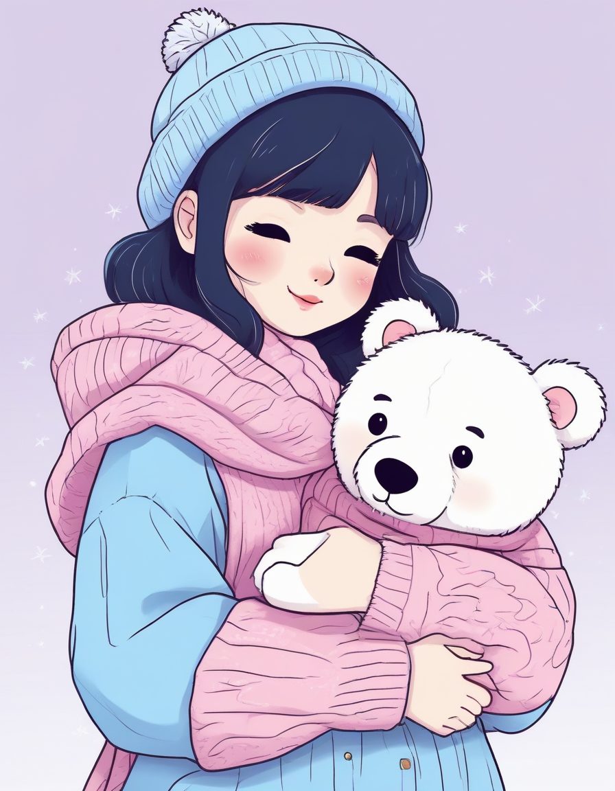 🧸抱着小熊的日系甜妹！极简手绘线稿插画，头像必备