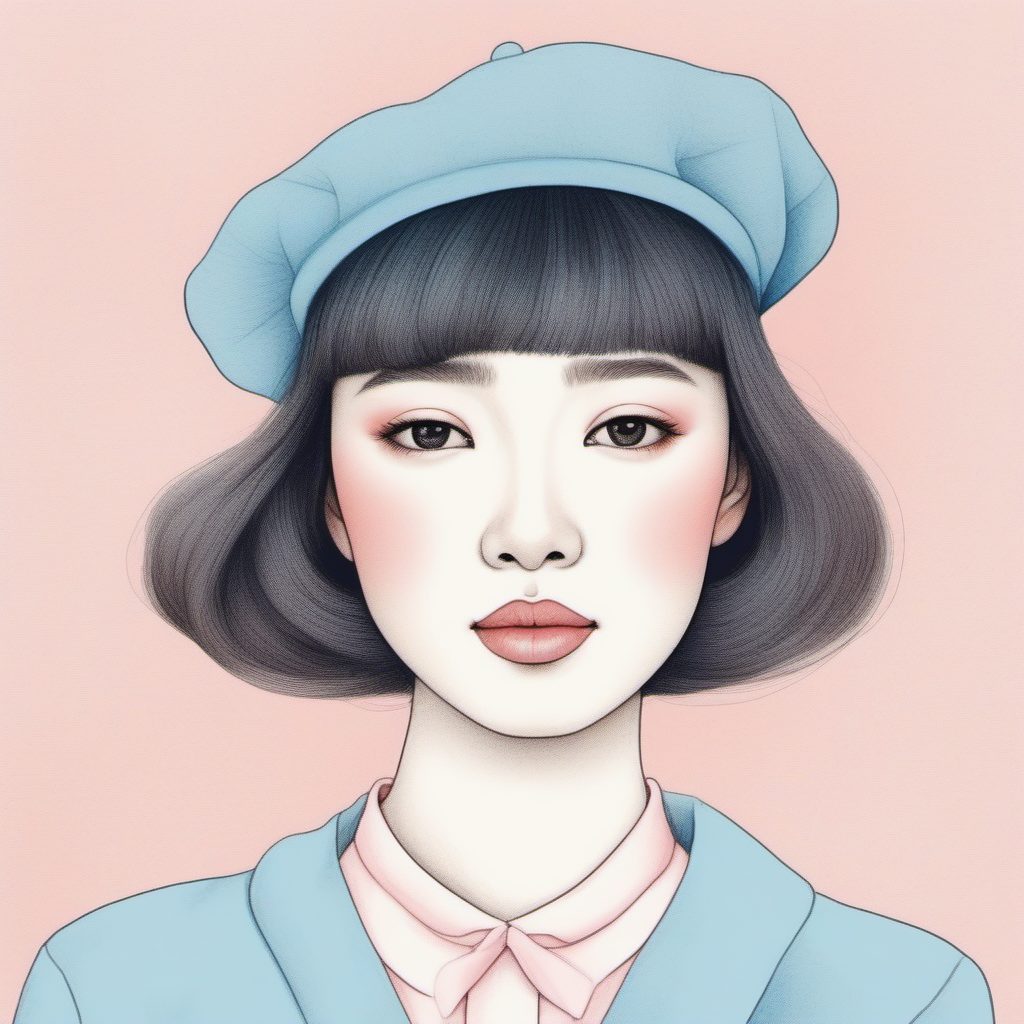 贝雷帽穿搭:学院风与粉蓝色的完美结合线稿教程