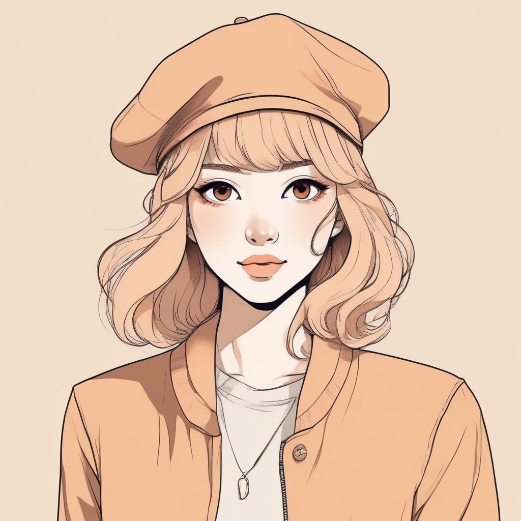贝雷帽女孩的复古氛围感！☕️ AI生成极简线条插画肖像，治愈系配色绝了！