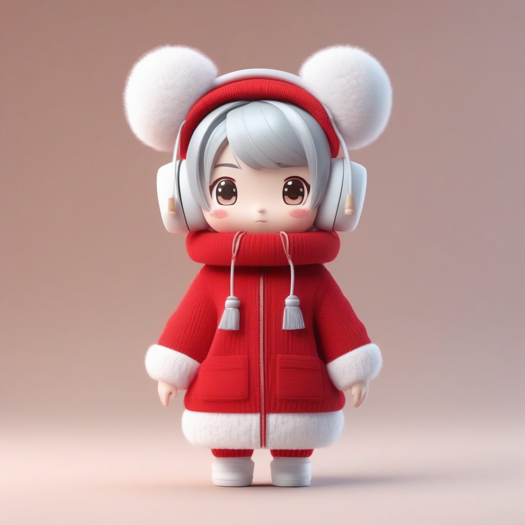 北欧风毛衣Q版手办:高细节3D渲染冬日耳罩穿搭AI提示词