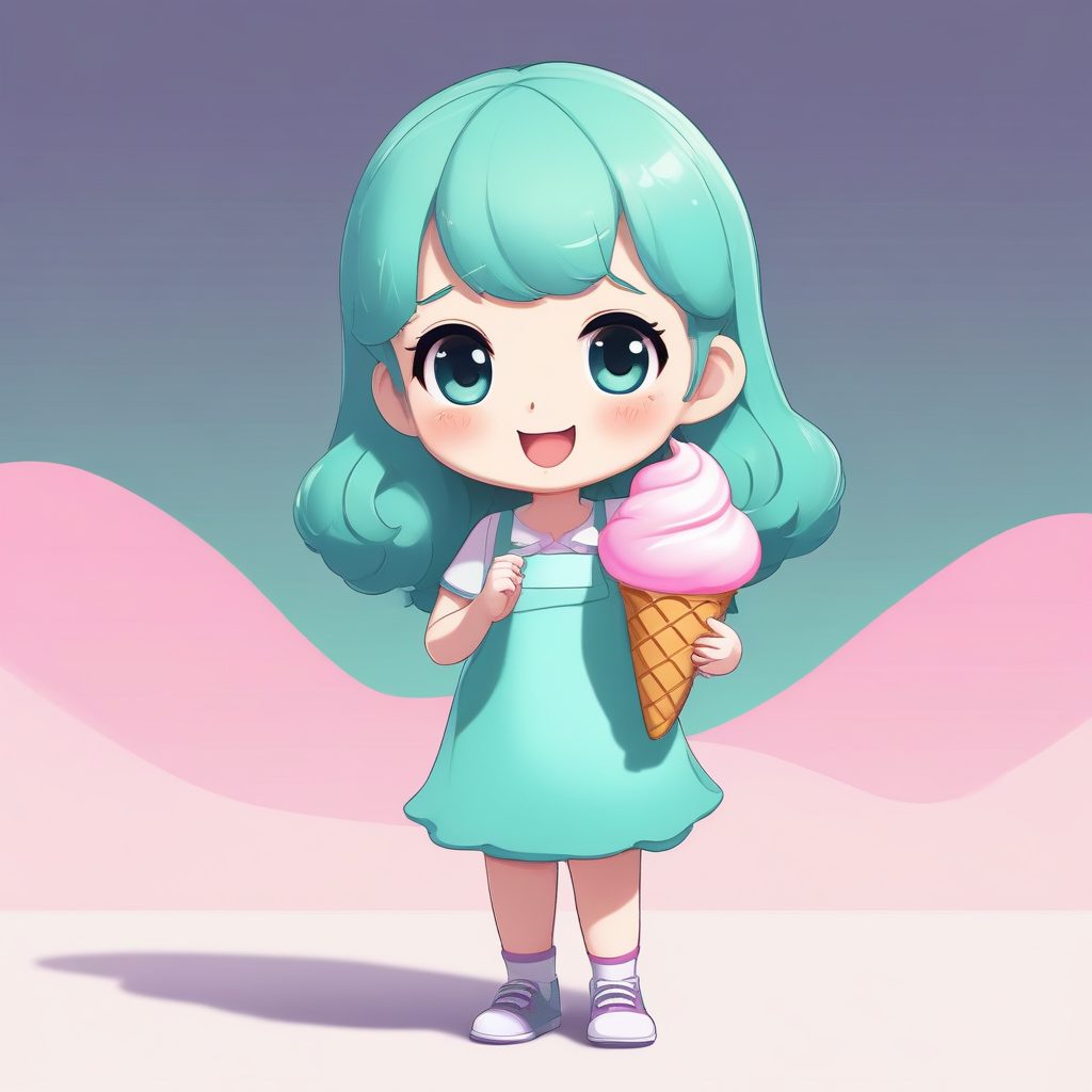 🍦冰淇淋店员Q版！夏日清爽一个可爱时尚Q版动漫人物，表情动作丰富，高光冰淇淋质感