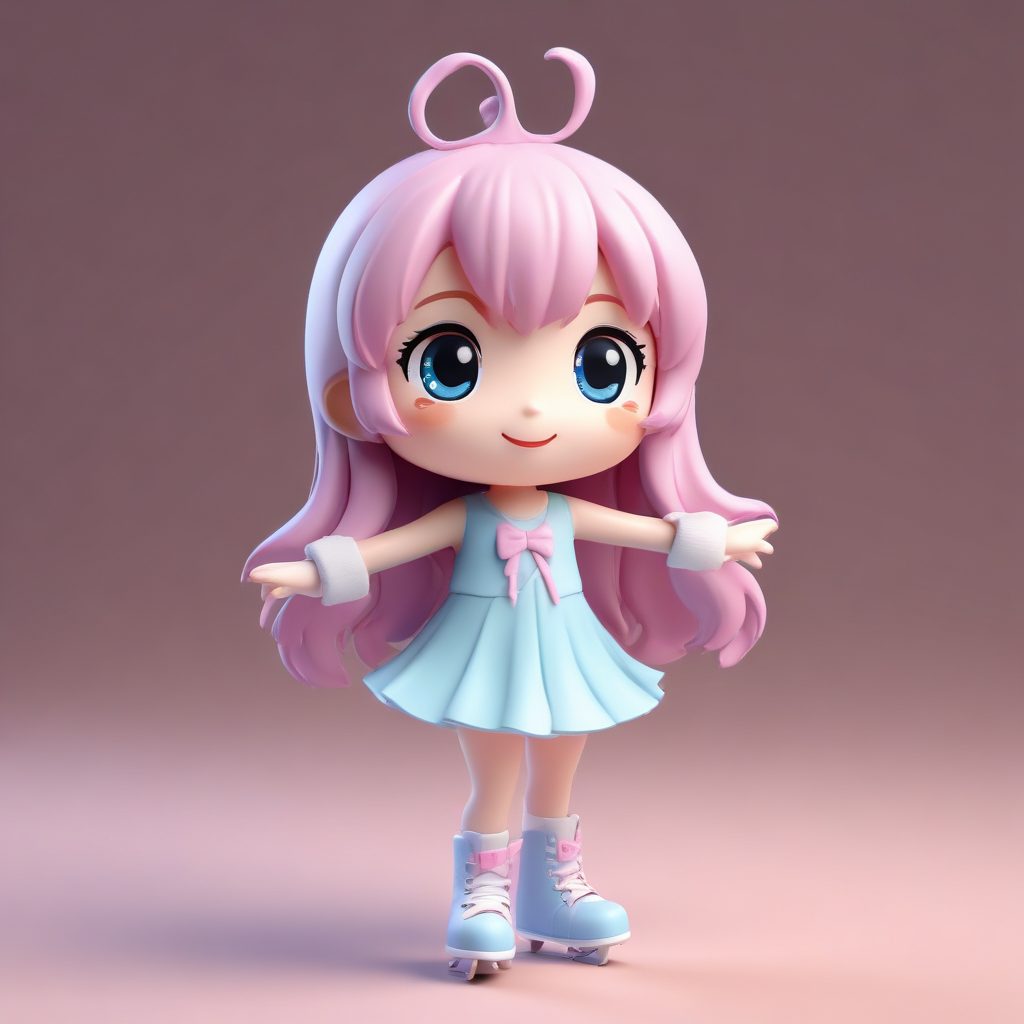 冰雪公主主题:Q版女孩冰刀裙装的旋转动态C4D提示词