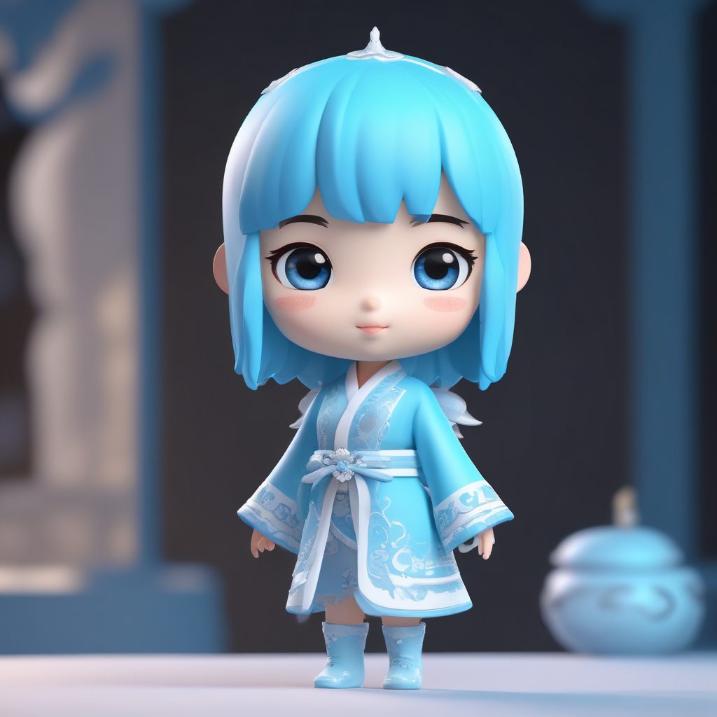 🥶冰雪奇缘！冰川蓝国风Q版女孩，C4D高细节素材分享