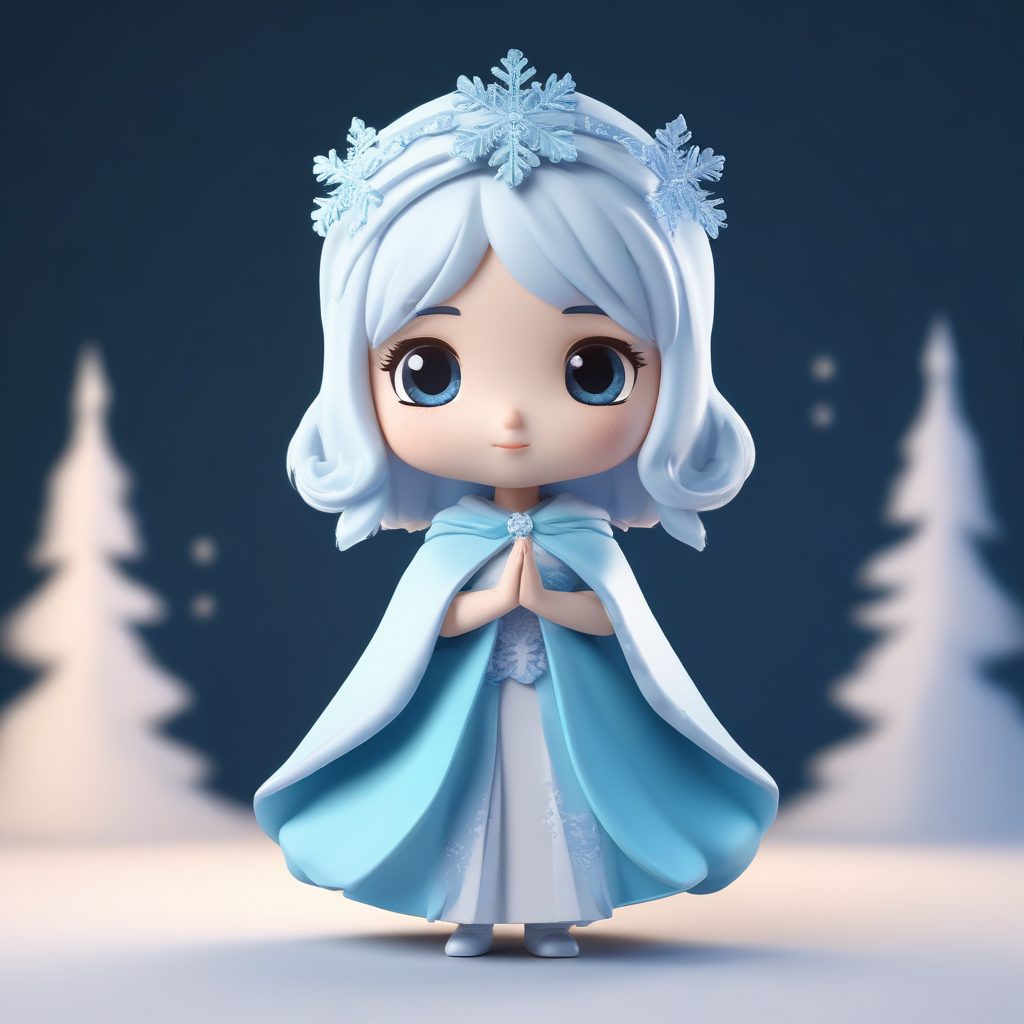 冰雪奇缘梦幻Q版:冰蓝色斗篷与雪花头饰3D渲染图
