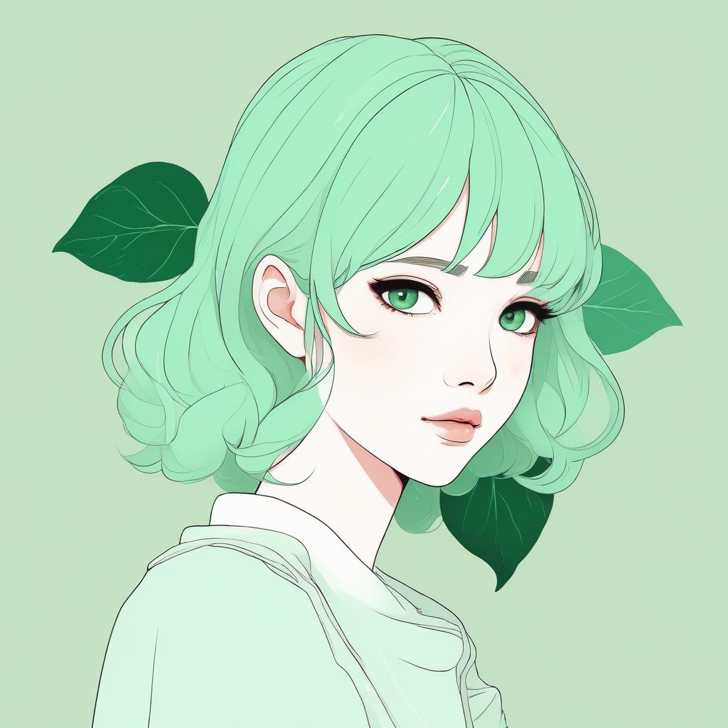 🌱薄荷绿清新头像：捧着绿叶的治愈系极简少女，超高出图率