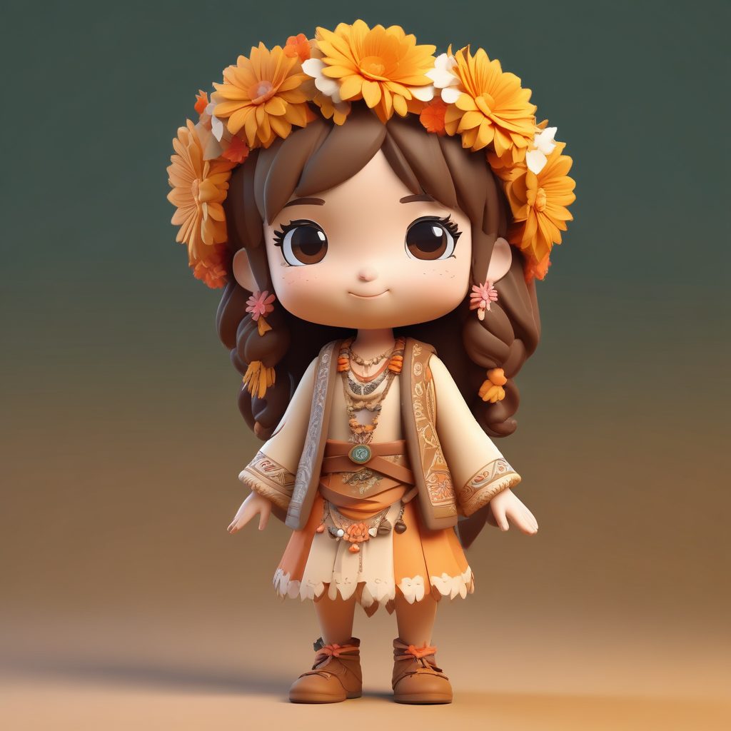 ✨波西米亚度假风Q版少女！Midjourney提示词：花环与流苏元素