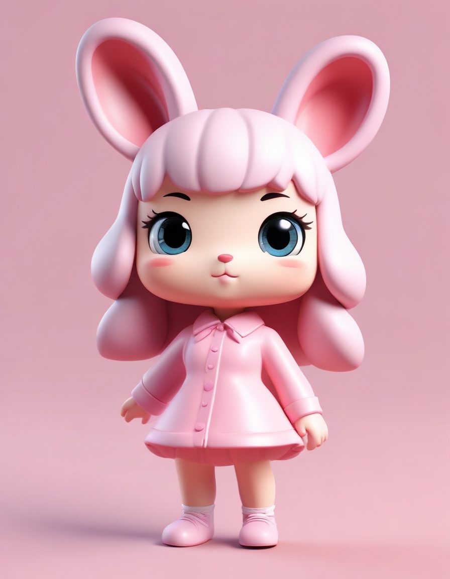 💖C4D超甜!粉色系兔兔女郎Q版全身像,黏土质感,拿来做情侣头像绝配!