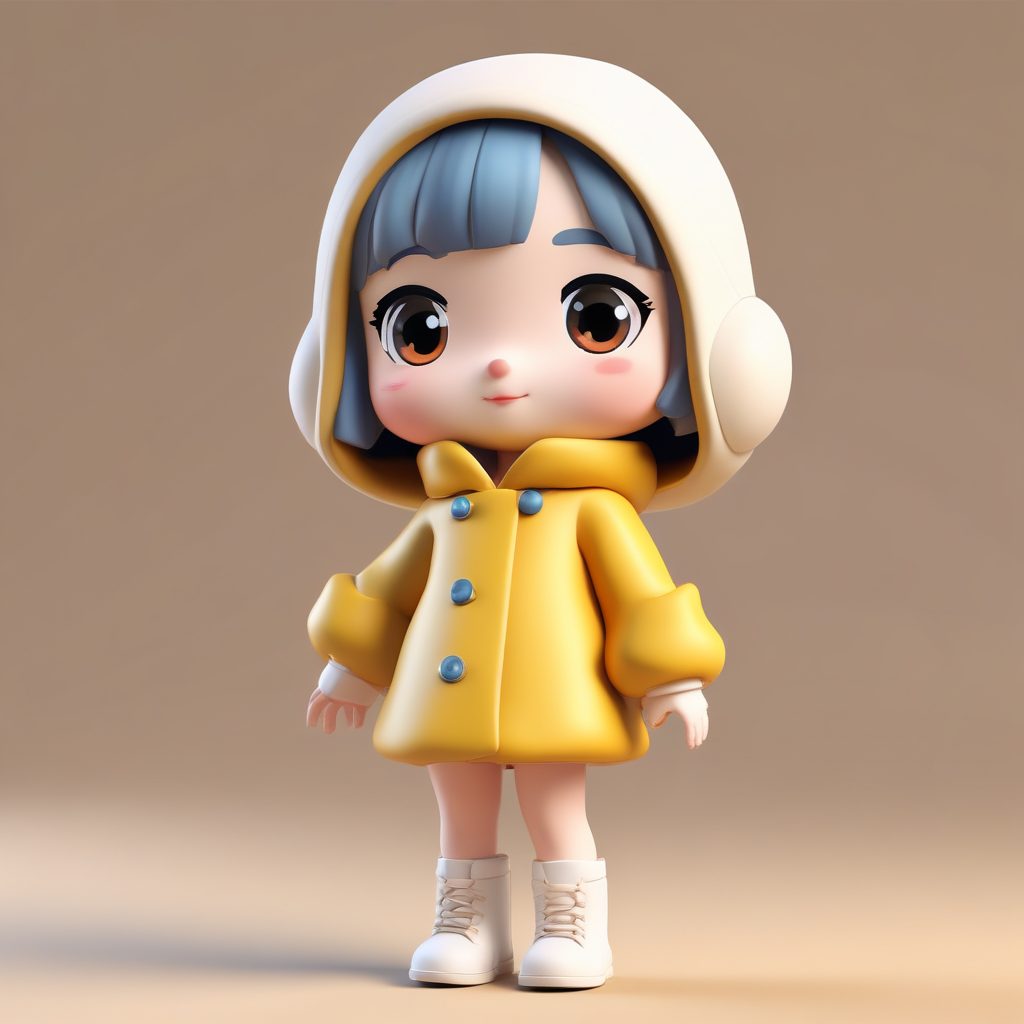 C4D高光泽:Q版女孩的灯笼袖冬装与俏皮眨眼