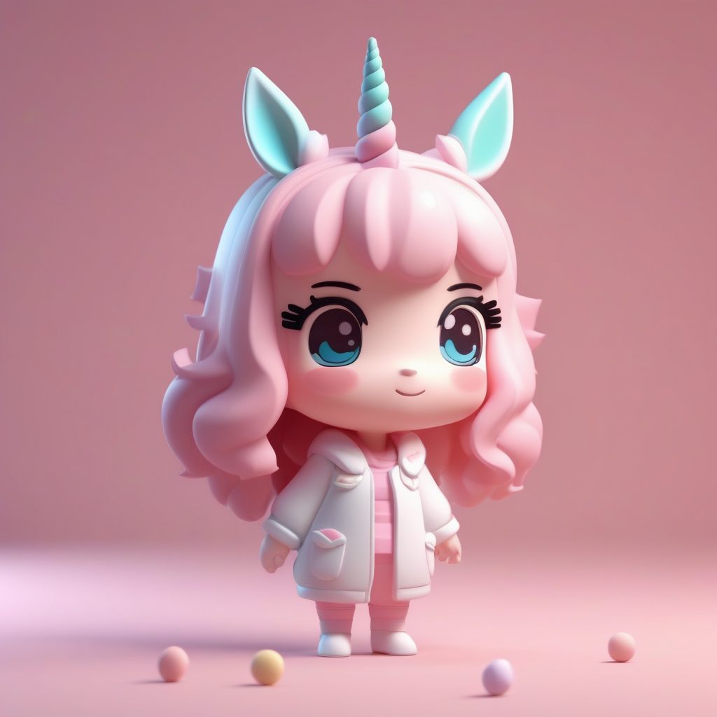 C4D高精度Q版独角兽:3D粘土盲盒全身站立图,梦幻柔光渲染技巧