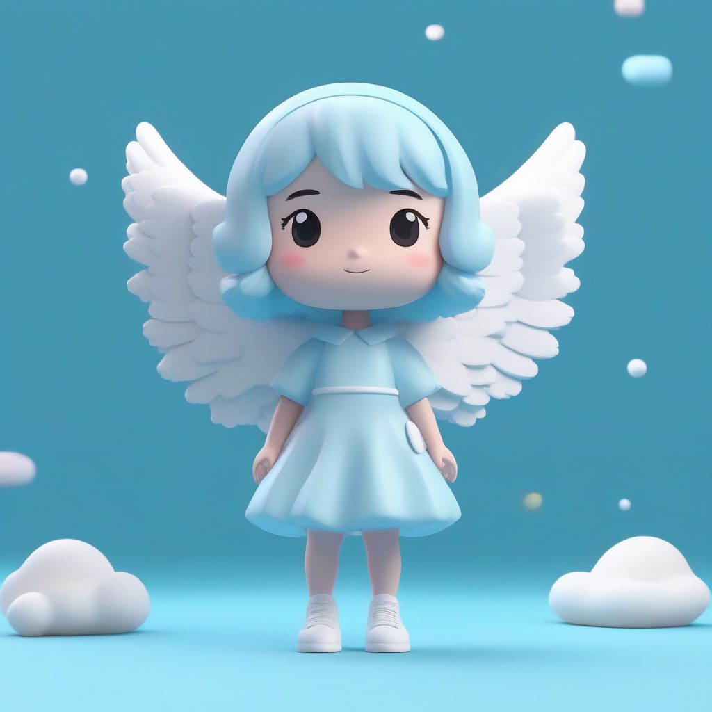 C4D高精度渲染:治愈系云朵小天使,3D盲盒手办全身站立提示词
