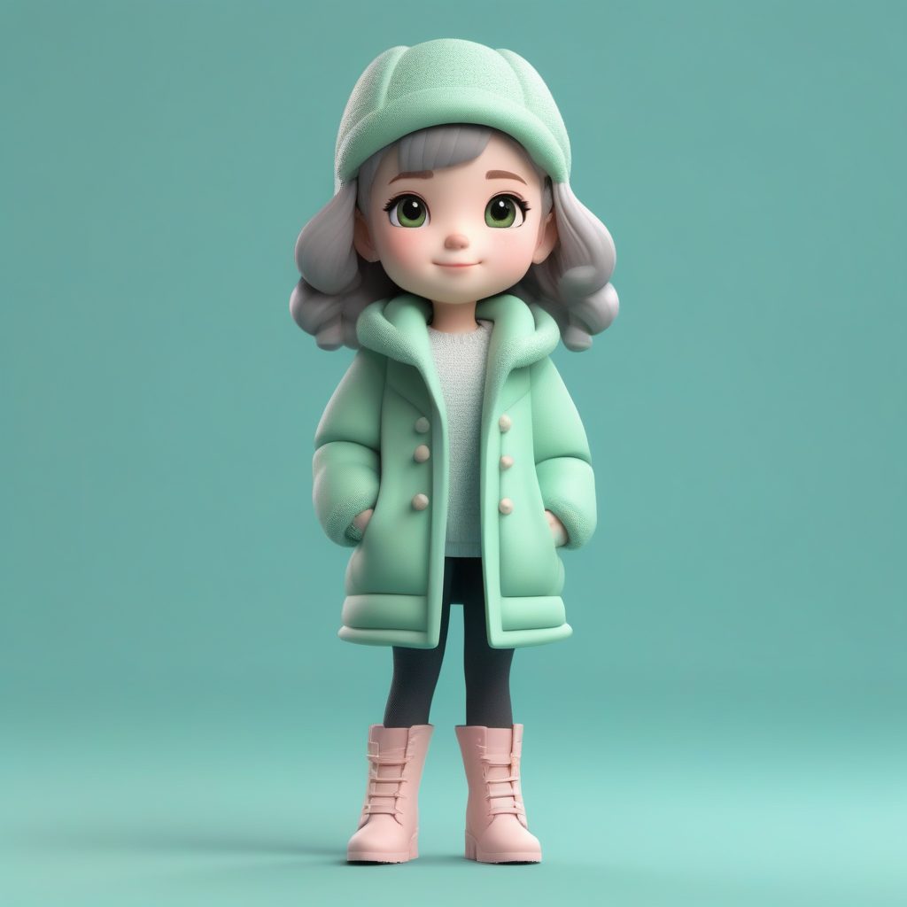 C4D光线追踪:Q版时尚大衣女孩全身站立图文案优化