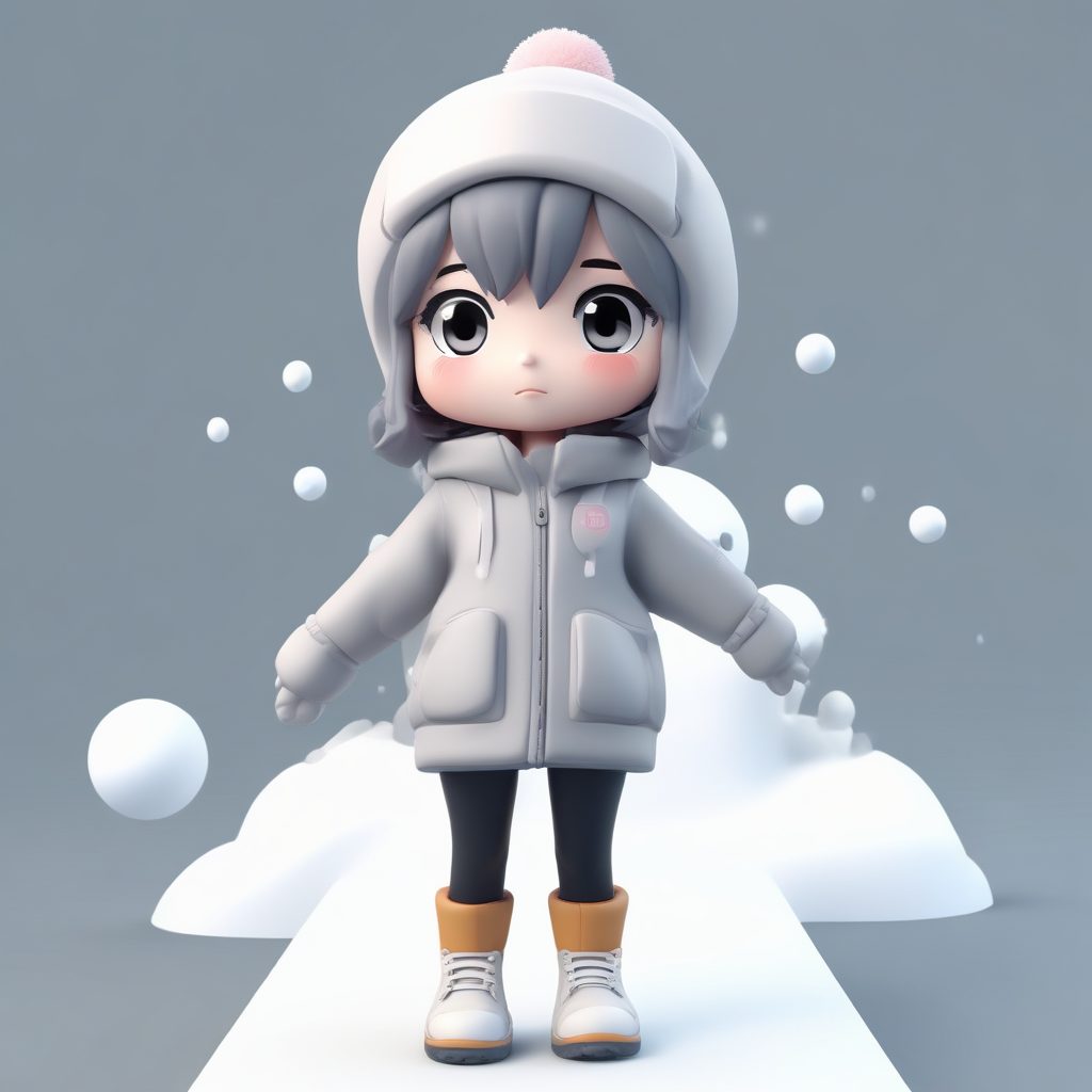 C4D光追冬日主题:Q版女孩的雪球发射姿势